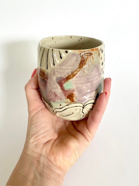 Becher / natur / violett / weiß /schwarz / braun / türkis
