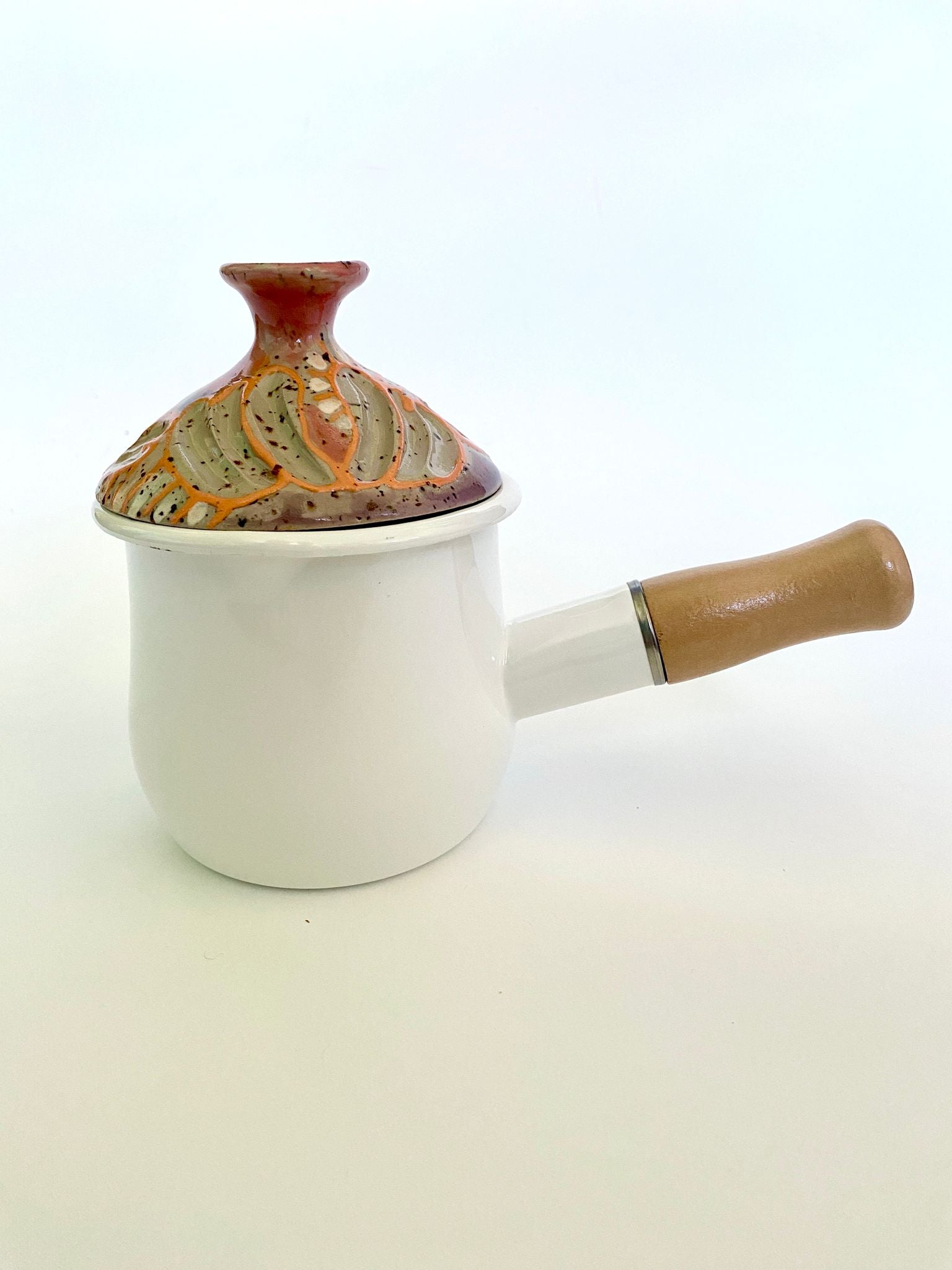 Milchtöpfchen mit Keramikdeckel orange / langer Hals