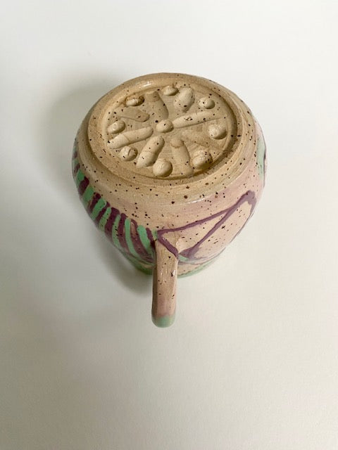 Große Tasse türkis / violett / gestreift