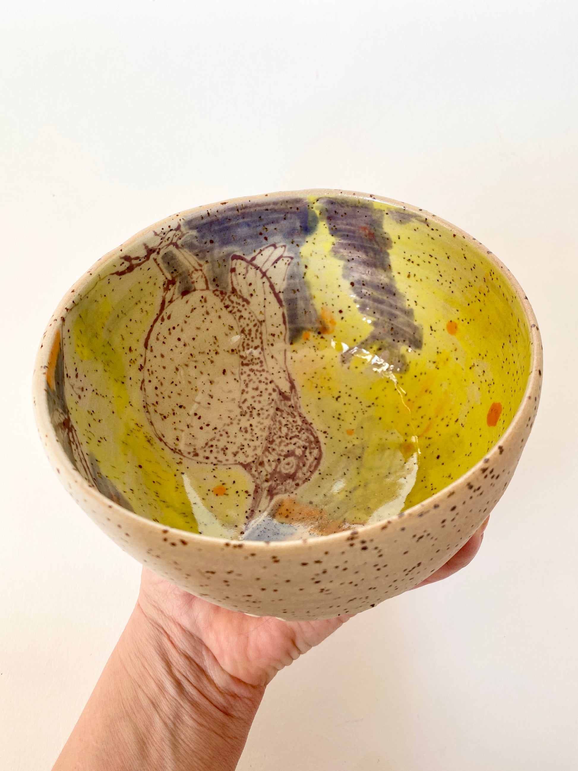 Schüssel Vogel violett / gelb / orange / blau