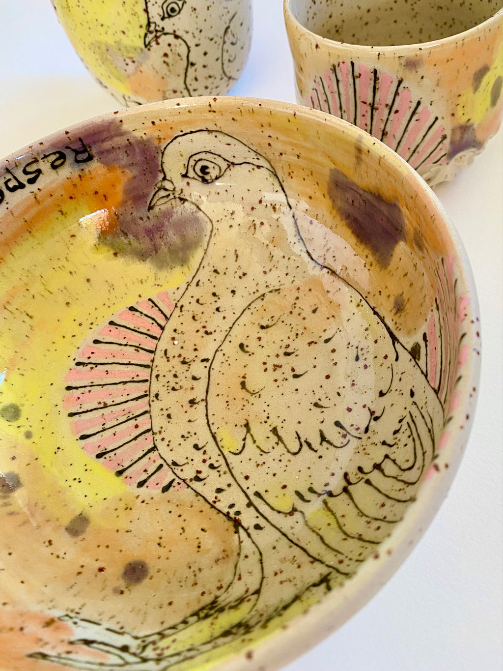 Tasse Taube gelb Geschwistertasse  - Respect the locals