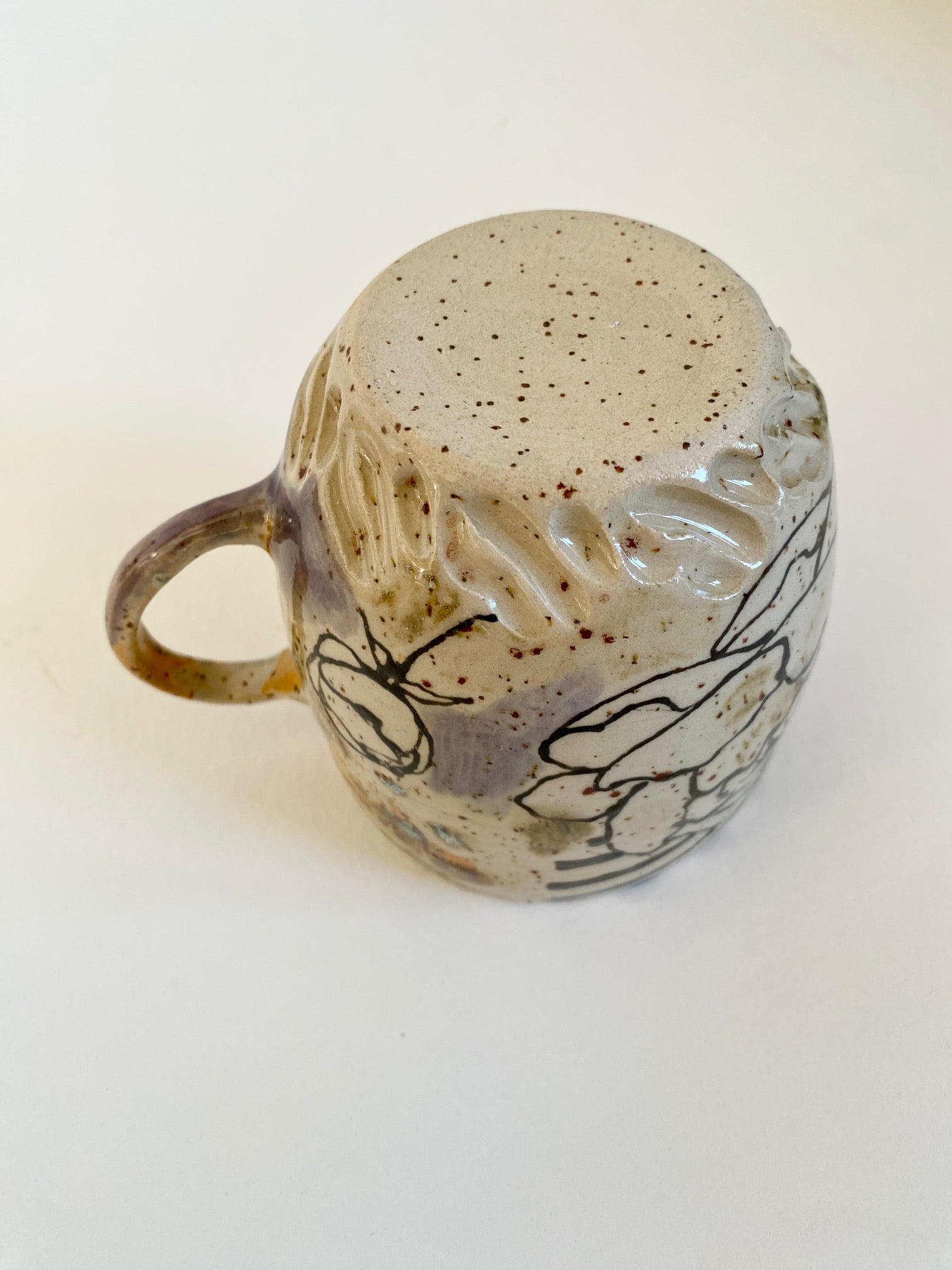Tasse "Pfingstrose, Strahlen, Punkte", orange, violett, mint, braun, schwarz