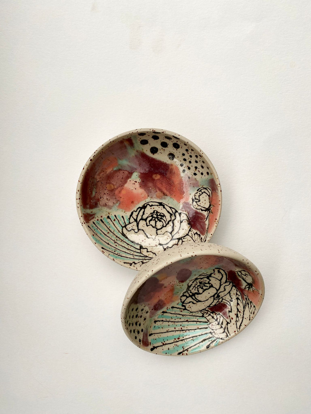 Essschälchen oder Futternäpfchen Paar rot / türkis / lachs