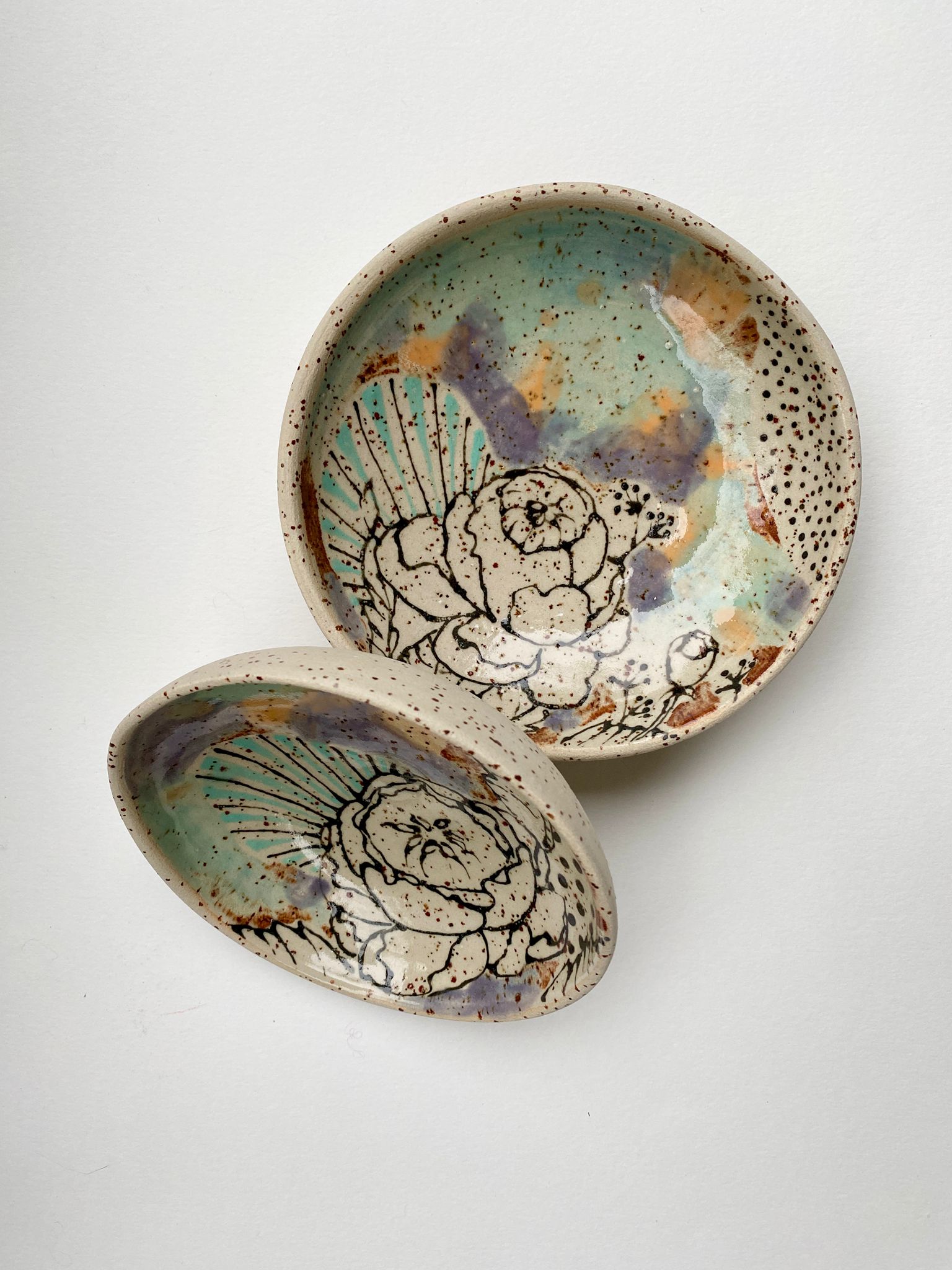 Essschälchen oder Futternäpfchen Paar türkis / gelb / blau