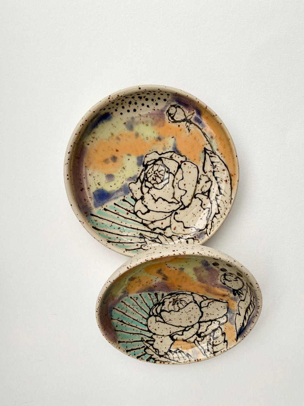 Essschälchen oder Futternäpfchen Paar gelb / türkis / lila